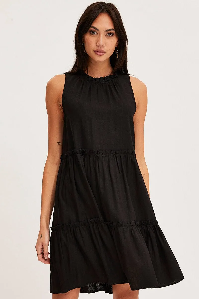 Black Mini Dress Sleeveless Round Neck Bold Look Trendy mini for every occasion