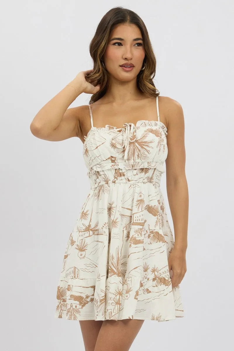 Vibrant Fashion Look On Trend Brown Abstract Fit And Flare Dress Mini