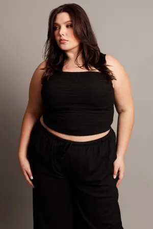 Black Cami Top Sleeveless Cowl Neck Textured Windproof Fabric
