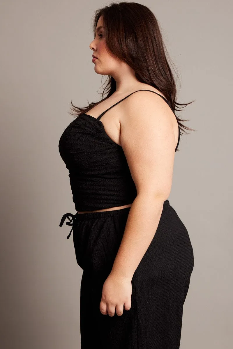 Cultural Fit Black Cami Top Sleeveless Cowl Neck Textured