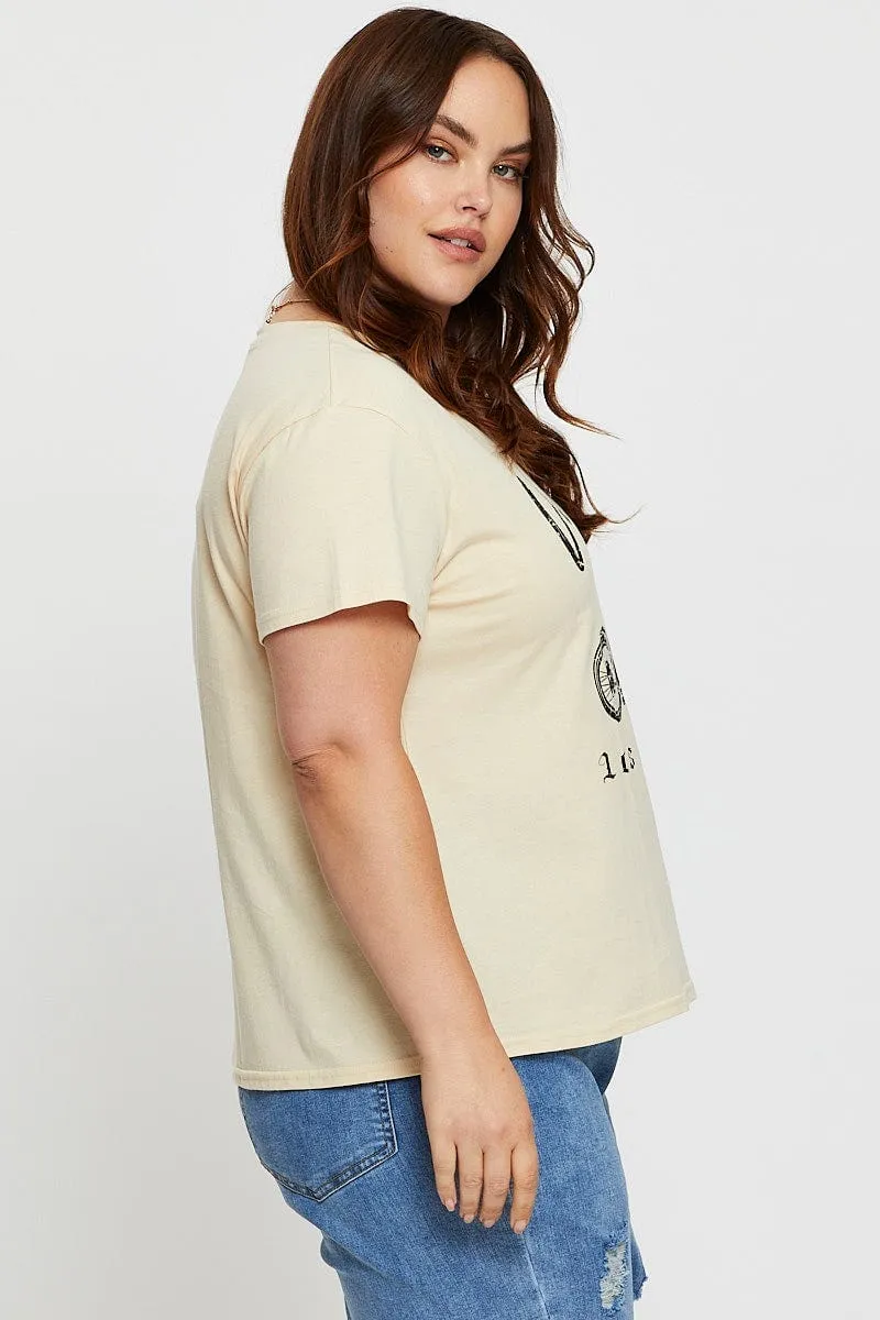 Flexible Wear Functional Comfort Beige Graphic T-shirt Vintage Motors Short Sleeve Cotton