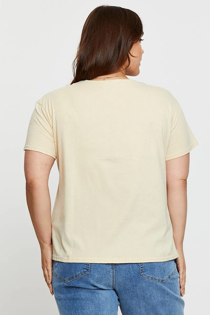 Active Style Trend Beige Graphic T-shirt Vintage Motors Short Sleeve Cotton