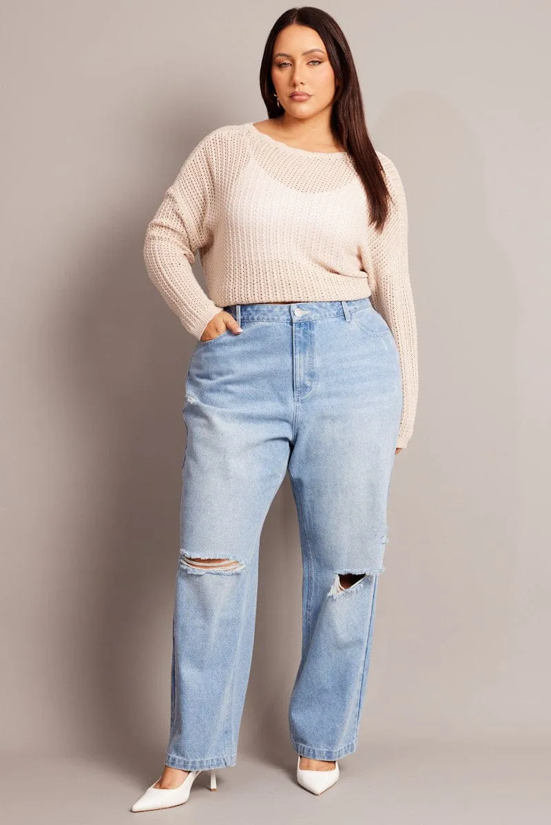 Smart Casual Neutral Denim Baggy Jeans High Rise