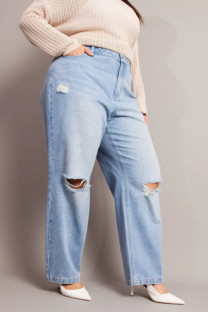 Denim Baggy Jeans High Rise Simple Aesthetic