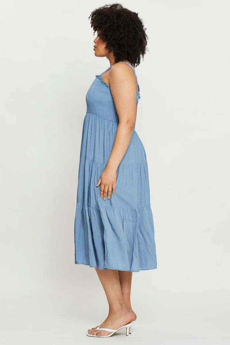 Playful and feminine dress Fashion-forward piece for evening Blue Midi Dress Square Neck Sleeveless