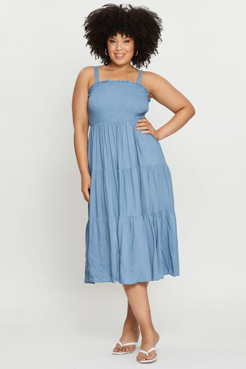 Blue Midi Dress Square Neck Sleeveless Airy Mood Frost Light