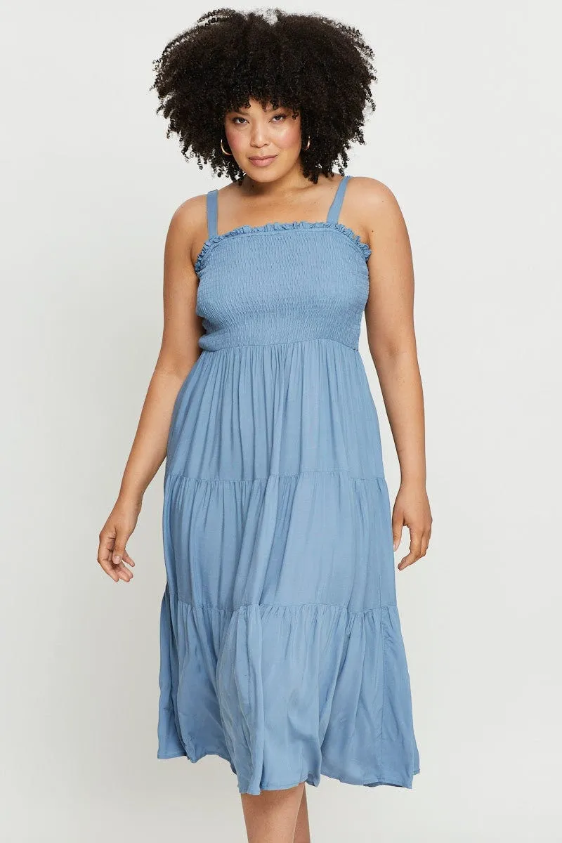 Blue Midi Dress Square Neck Sleeveless Comfortable fit Island Mood