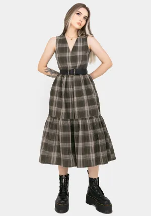 Sleek Fashion Clara Cotton Check Sleeveless Tiered Smock Midi Dress