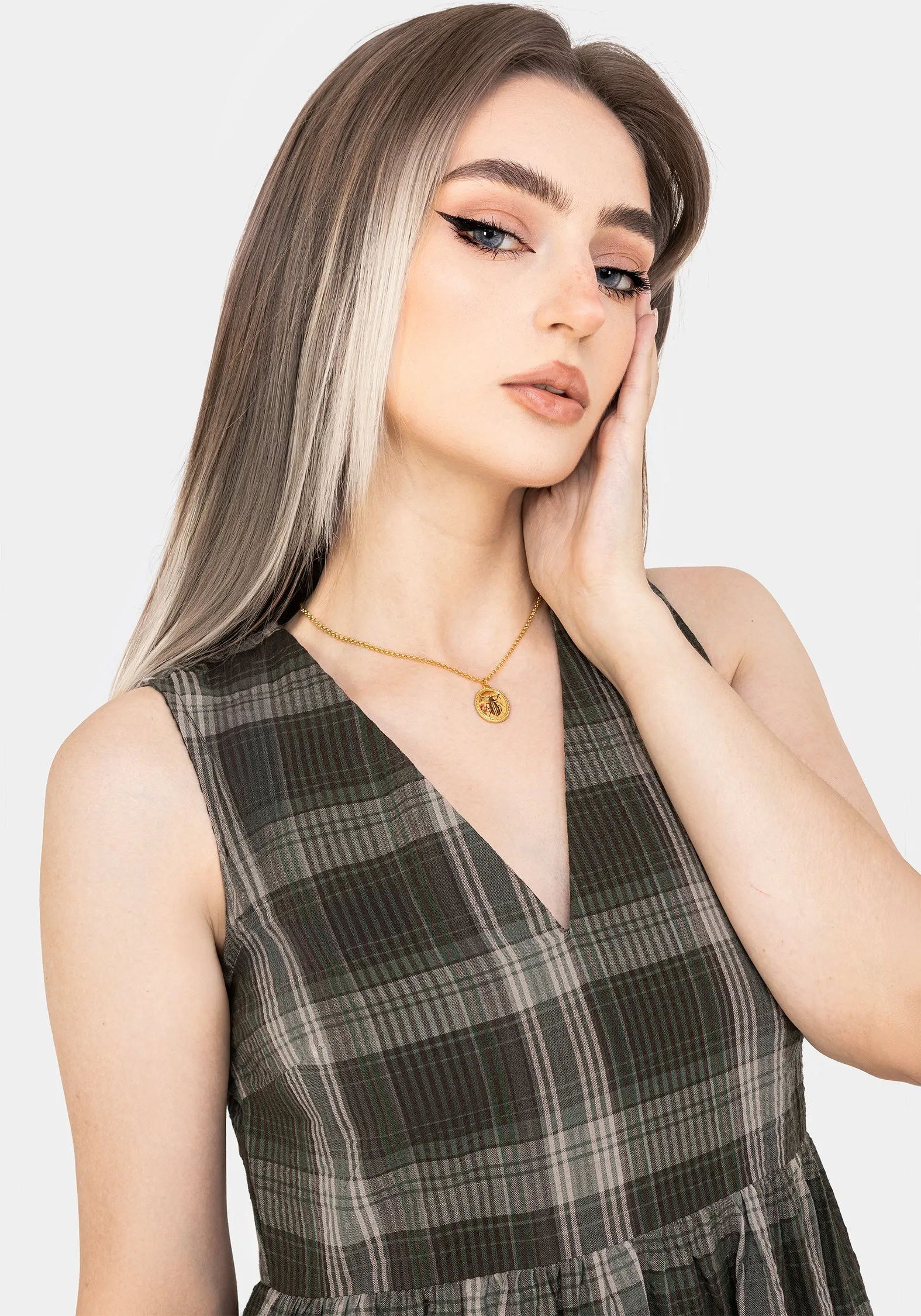 Relaxed Look Clara Cotton Check Sleeveless Tiered Smock Midi Dress