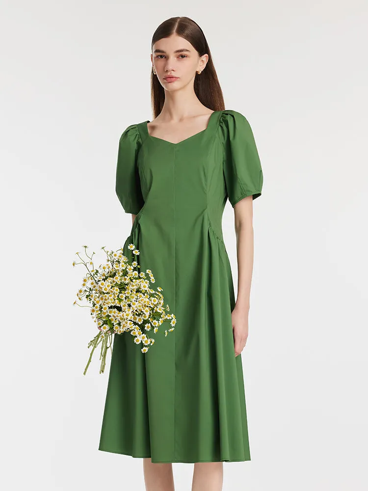Square Neck Puff Sleeves Women Midi Dress Stylish below-the-knee gown Heat Wave
