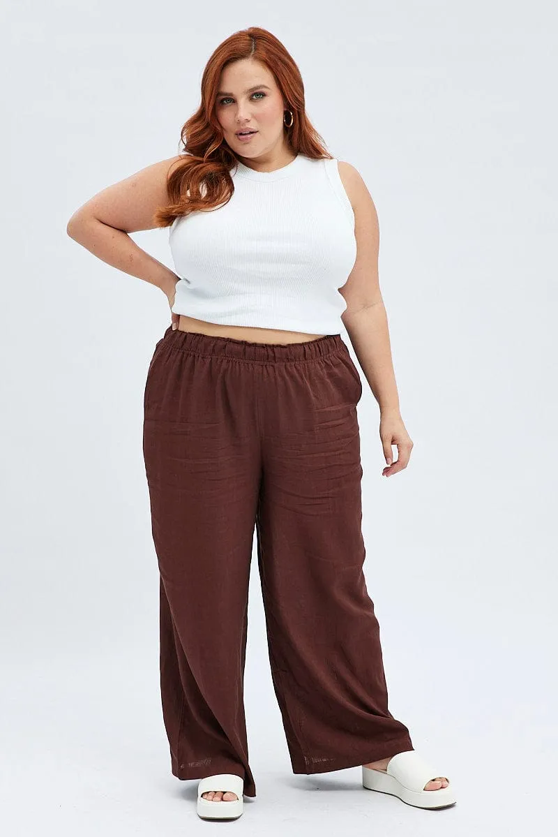 DurableConstruction CompressionFitFabric Brown Wide Leg Pants Elastic Waist
