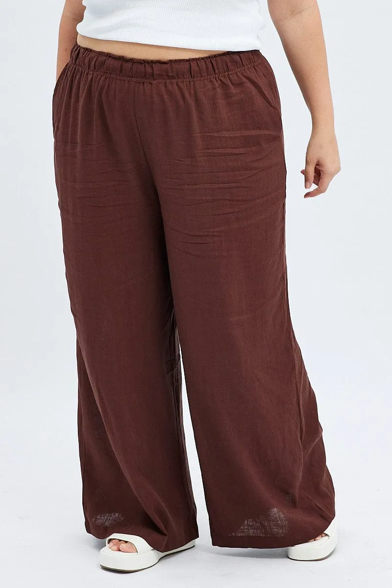 Brown Wide Leg Pants Elastic Waist Odor control Comfy Look