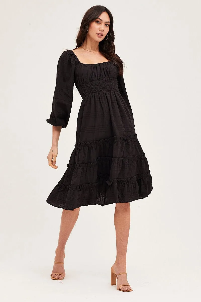 Black Ruffle Midi Dress Stone Lane