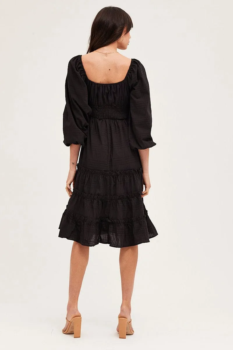 handmade detail Black Ruffle Midi Dress