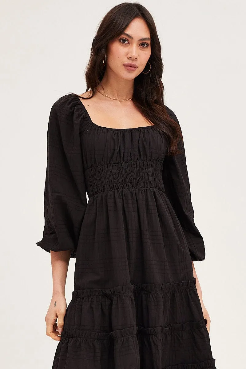 Black Ruffle Midi Dress Batiste Glow