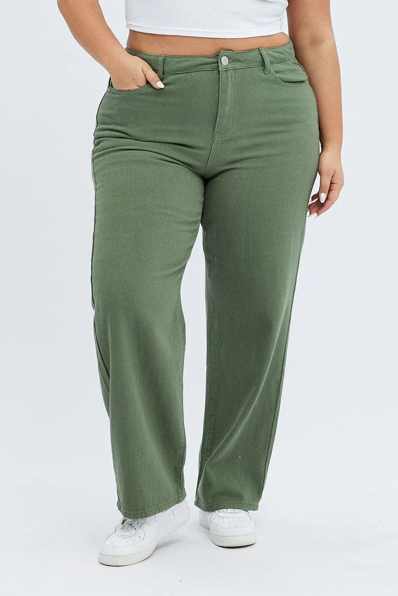 Adaptive Stretch Fabric Traveler Gear Luxury Green Baggy Denim Jeans Mid Rise