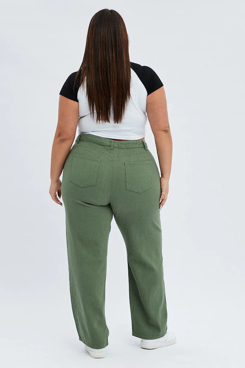 Party Look Modern Minimalist Mid Rise Green Baggy Denim Jeans Mid Rise