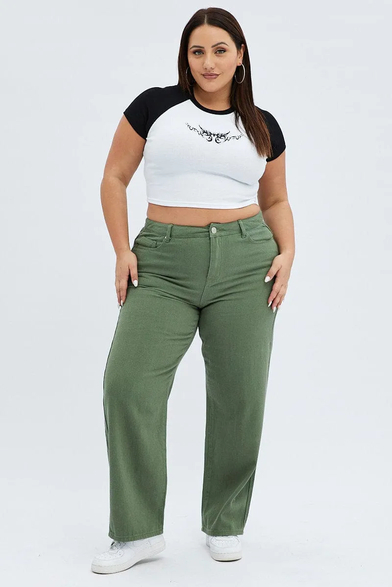 Green Baggy Denim Jeans Mid Rise Traveler Gear Slim