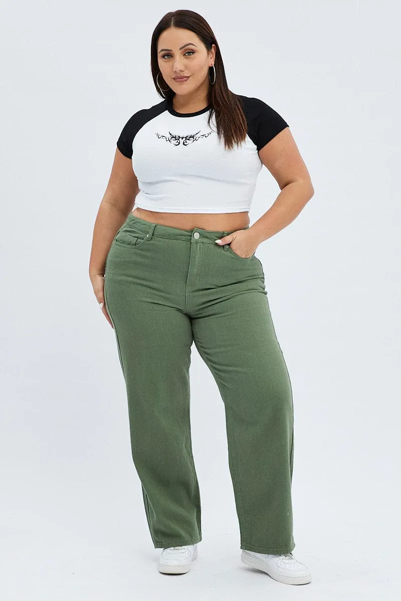 Green Baggy Denim Jeans Mid Rise Gym Ready Slim Teen Outfit Everyday Loose Music Event