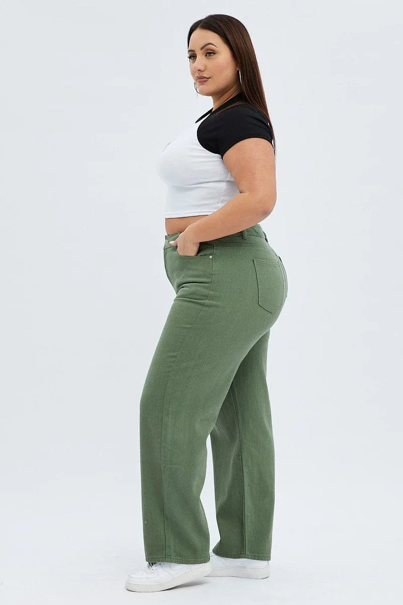 Green Baggy Denim Jeans Mid Rise Streetwear Fan Earthy High Quality