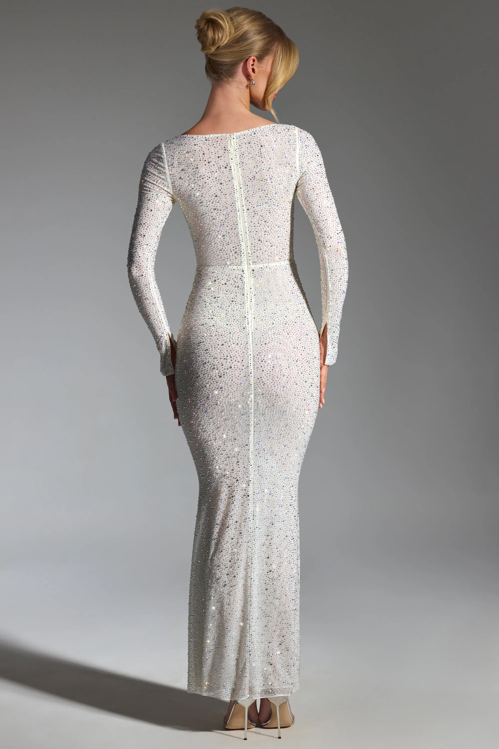 Embellished Fishtail Maxi Dress in White Designed to complement every body shape this dress enhances your natural silhouette Golden Hour