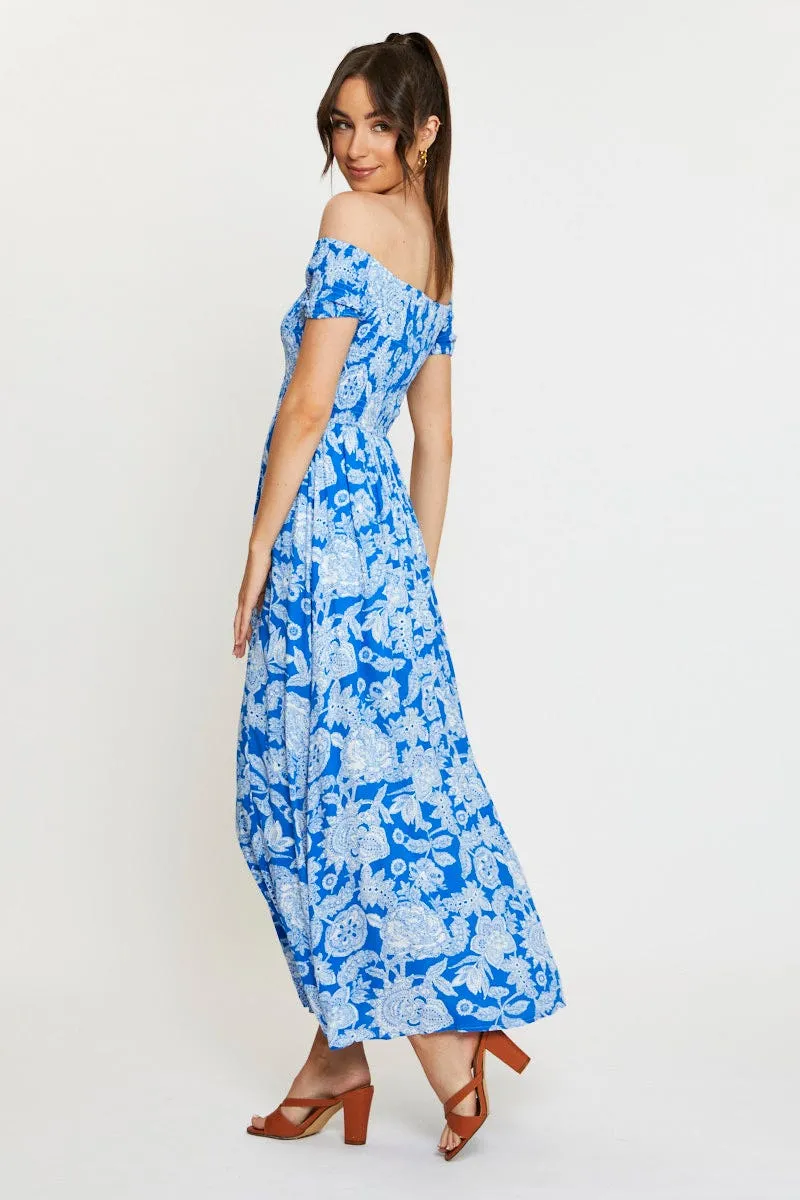 Print Maxi Dress Off Shoulder Evening Garnet Shine Elegant dress for evening