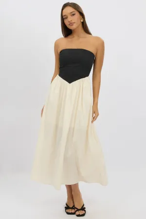 Beige Strapless Maxi Dress Colour Block Tile Glow