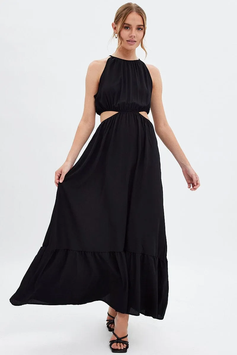 Black Cutout Maxi Dress Crystal Glow