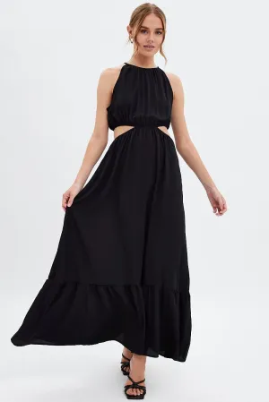 Black Cutout Maxi Dress Crystal Glow