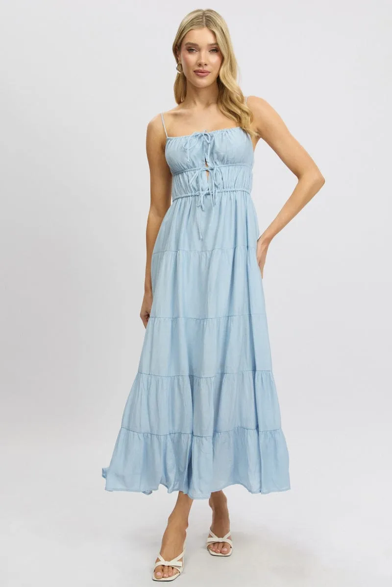 The versatile design of this maxi dress makes it perfect for a variety of occasions This maxi dress is perfect for creating a chic and polished look without trying too hard Blue Maxi Dress Ruched Detail