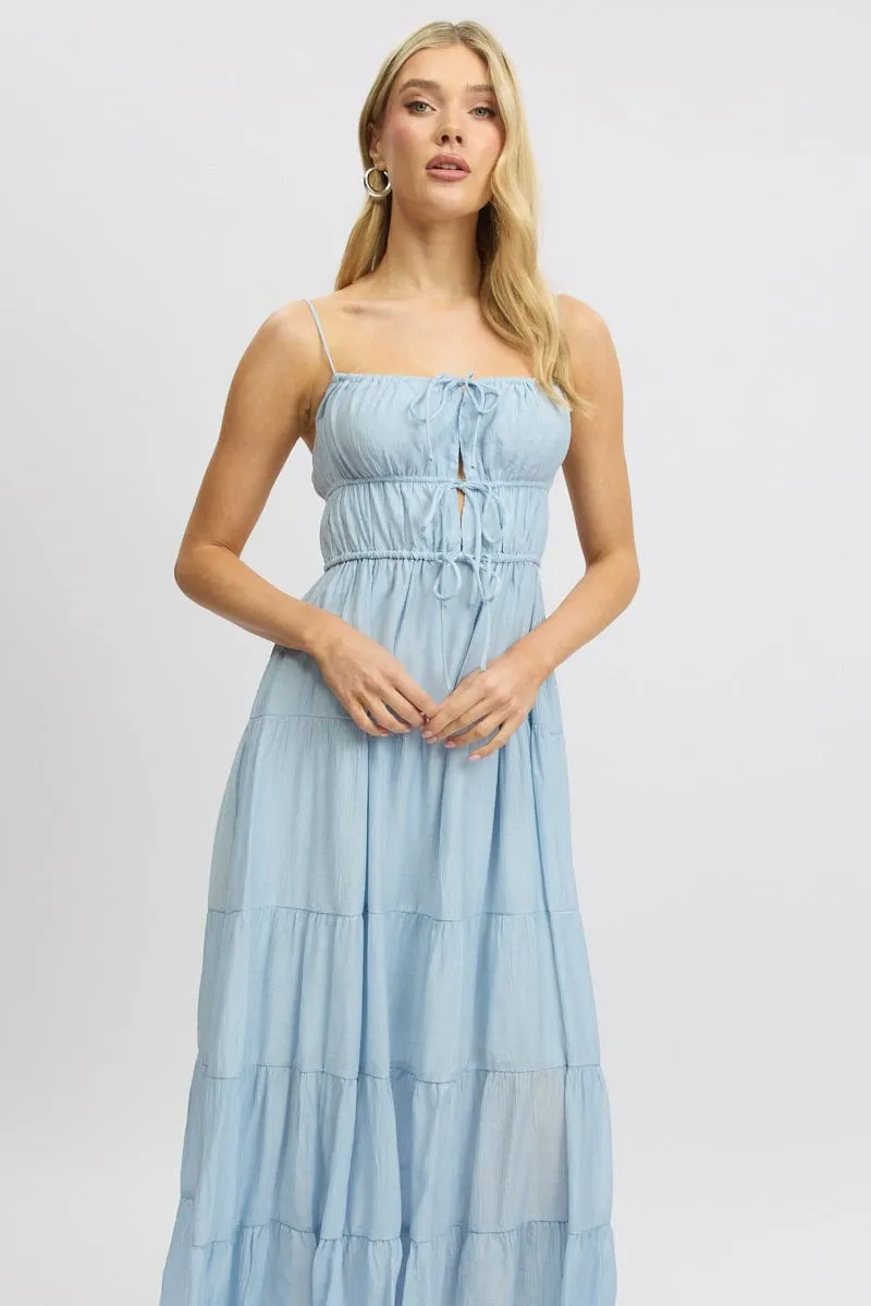 tie dye chiffon flow Blue Maxi Dress Ruched Detail