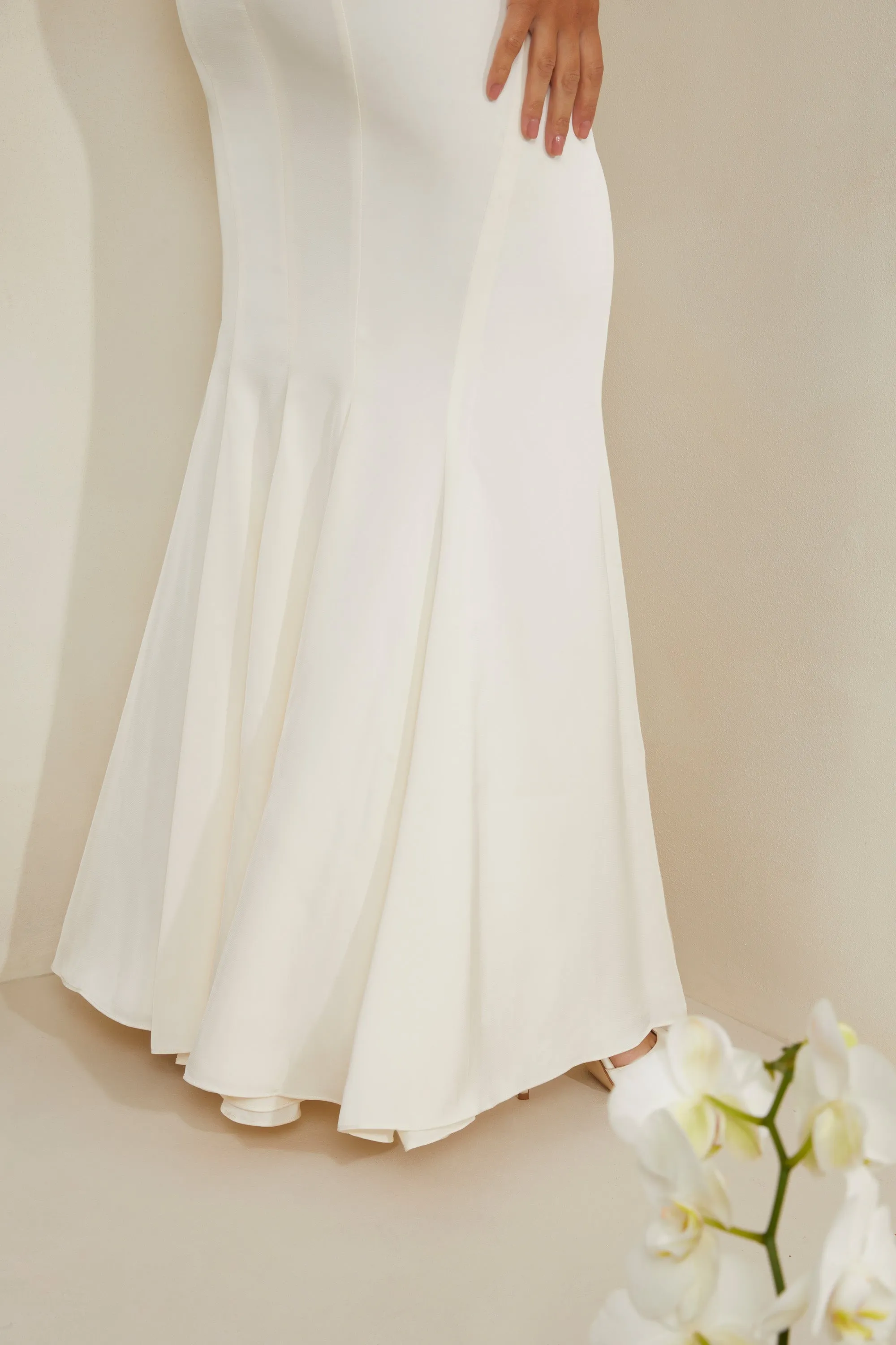 Full-length elegant piece Early Light Cut Out Fishtail Maxi Dress in White