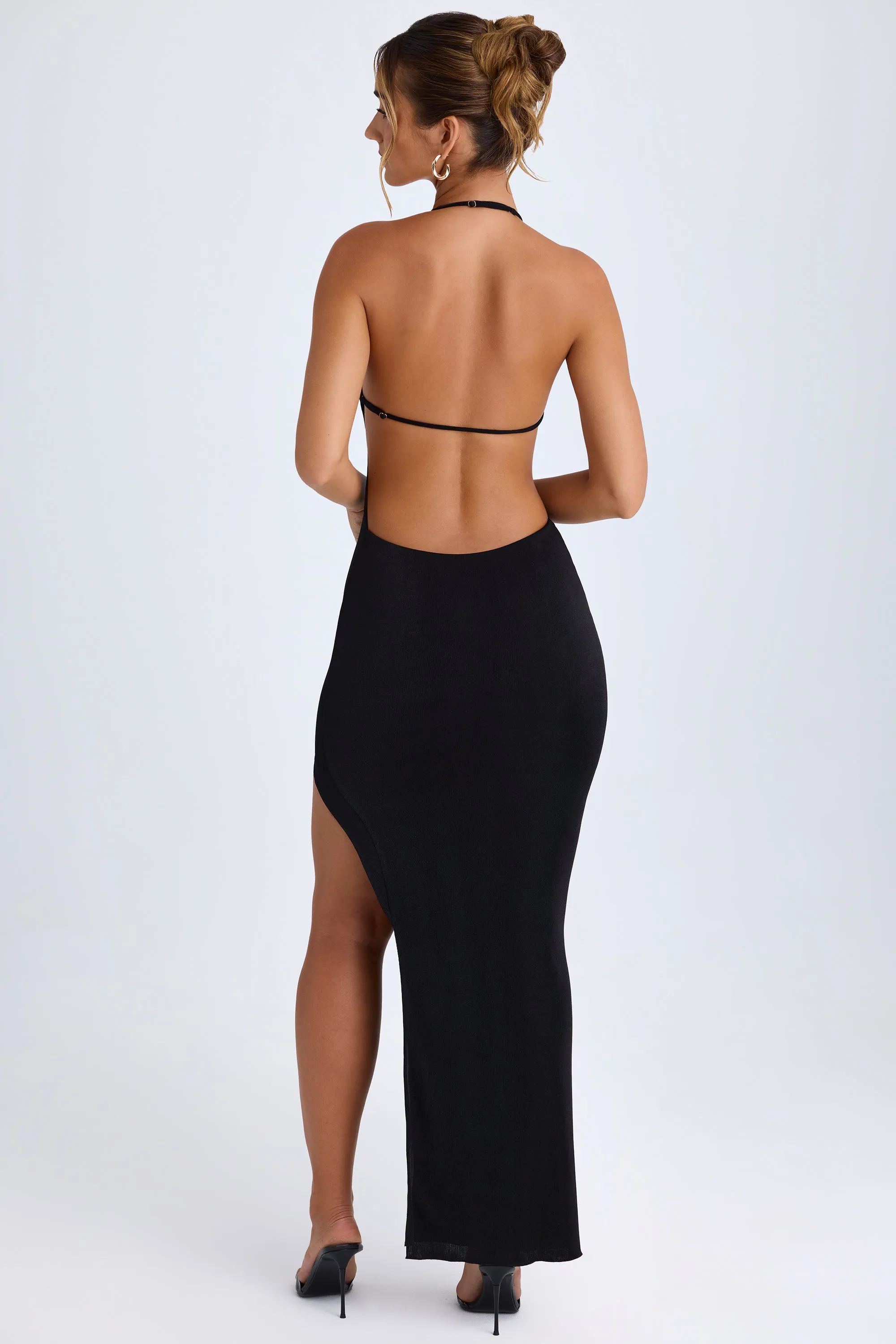 Cut-Out Halterneck Maxi Dress in Black Air Flow Breezy resort wear