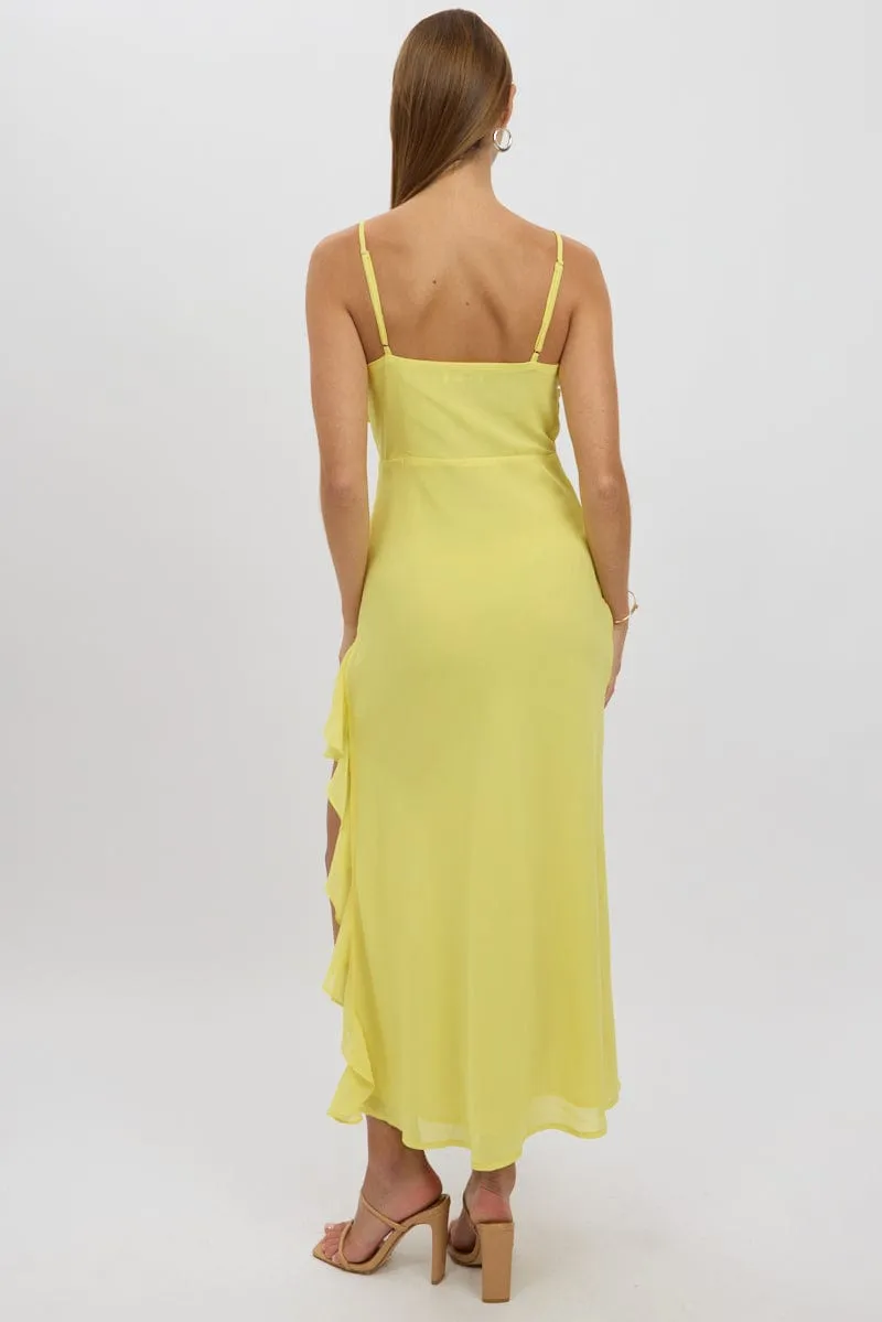 Yellow Bodycon Dress Maxi Ruffle Slit Chiffon With a classic and versatile design this dress works seamlessly with any accessories you choose