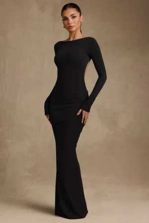 Knot Glow Modal Ruched Backless Maxi Dress in Black