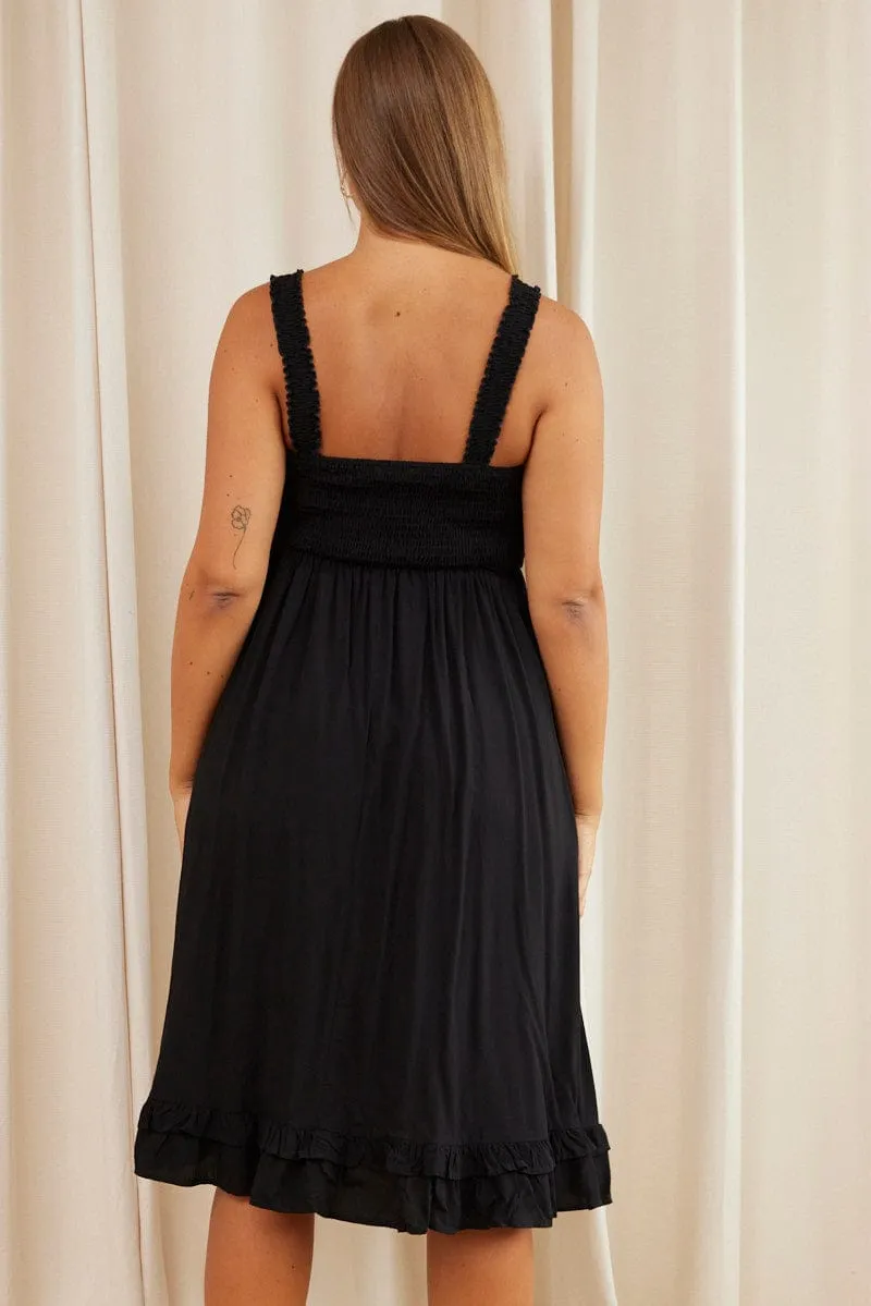 Easy Elegance Photo Spot Black Midi Dress Square Neck Sleeveless