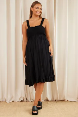 Black Midi Dress Square Neck Sleeveless Elegant semi-formal gown Flattering Cut