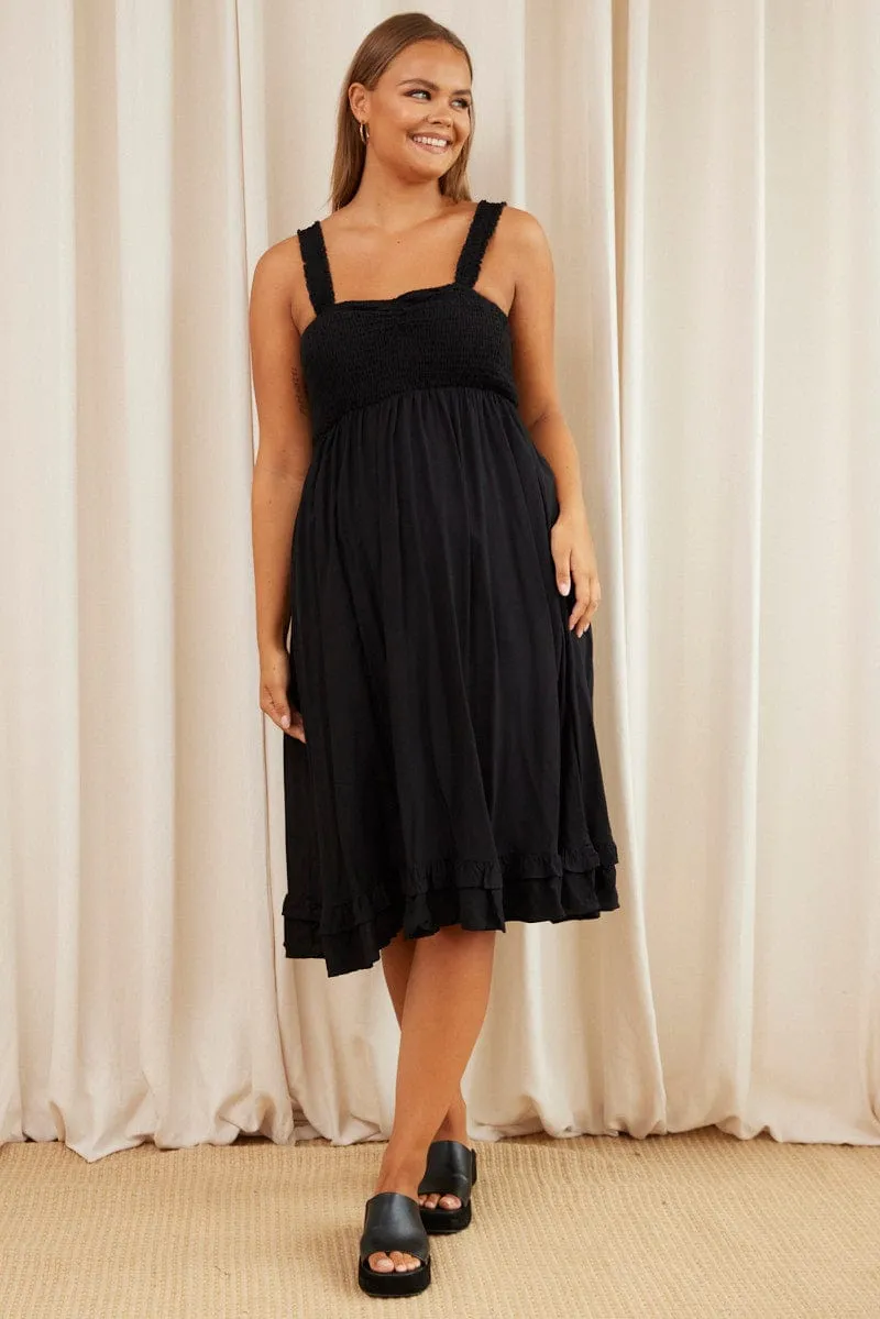 Black Midi Dress Square Neck Sleeveless Elegant semi-formal gown Flattering Cut