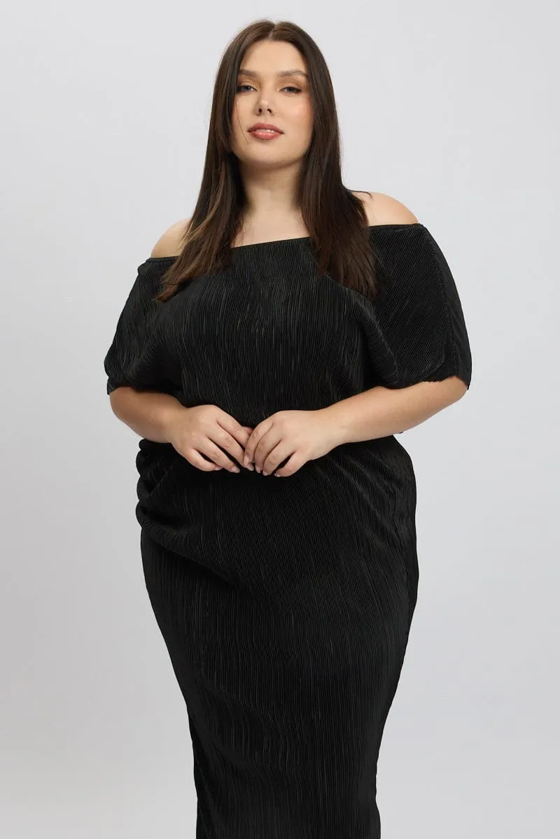 Black Asymmetric Plisse Midi Dress Chic Layers