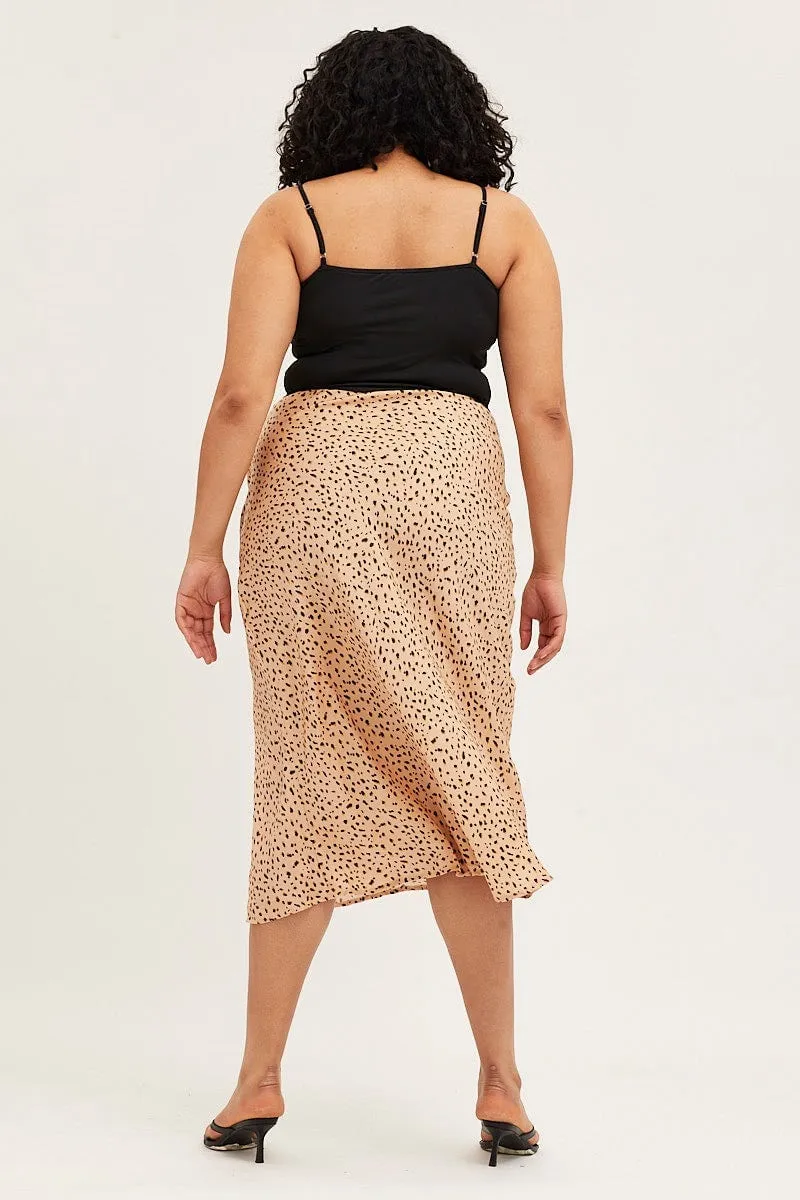 Animal Print Satin Slit Midi Skirt Removable Belt Minimal Vibes