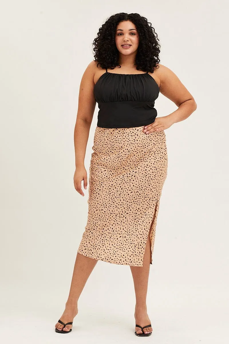 Animal Print Satin Slit Midi Skirt Outfit Ideas