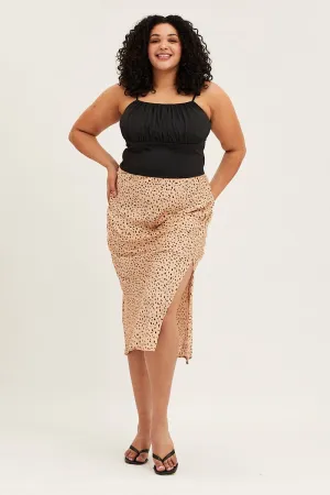 Animal Print Satin Slit Midi Skirt Everyday Wear Lightweight
