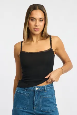 yoga mode SoftTouch Texture Black Lace Tank Top Sleeveless
