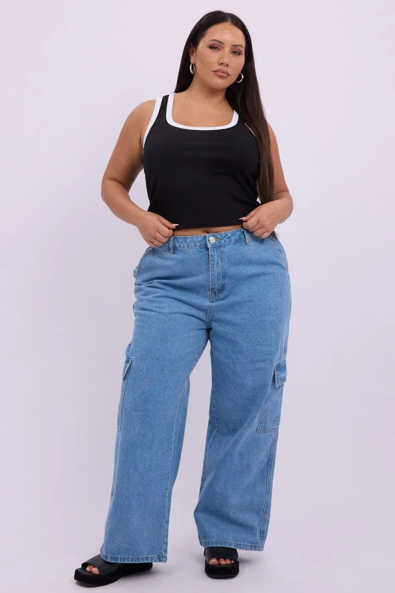 Nature Lover Gym Ready Music Event Denim Cargo Jeans Mid Rise