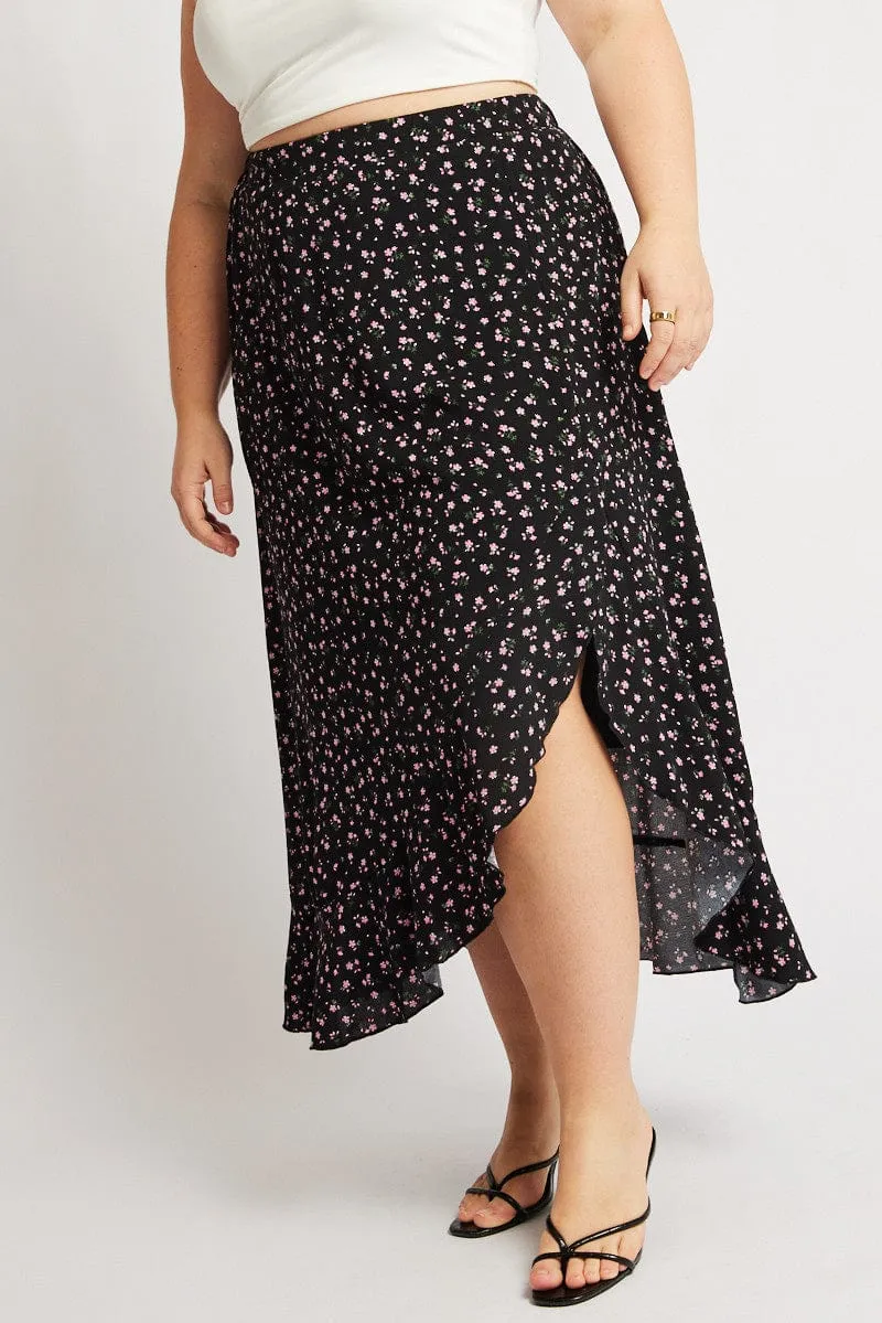 Black Ditsy Frill Maxi Skirt Ultra Comfort Mood Outfit