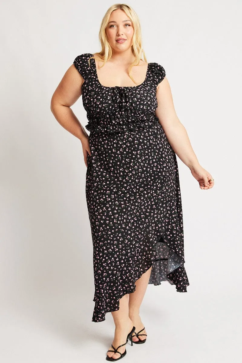 Neat Mood Black Ditsy Frill Maxi Skirt