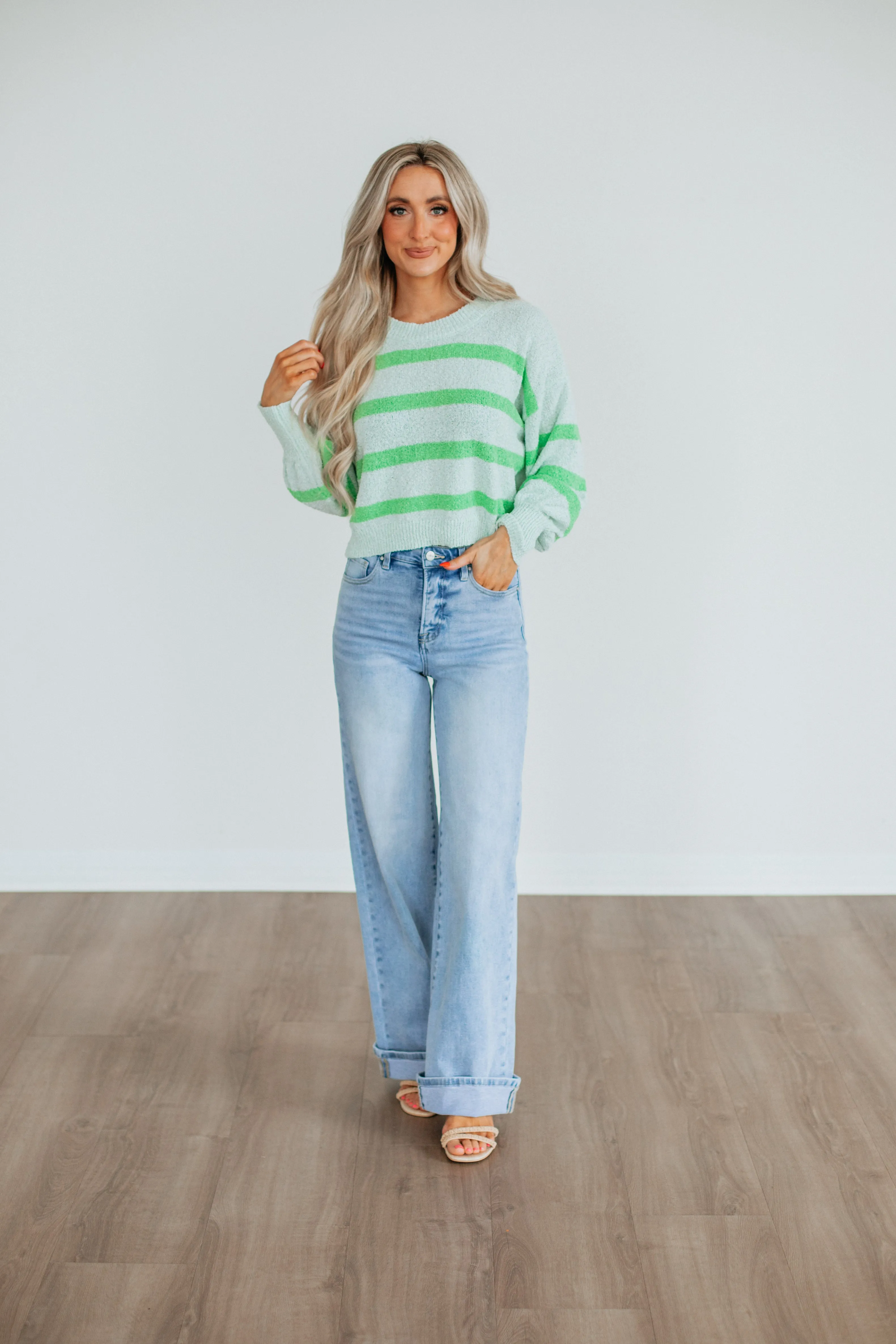 Classic Knitwear Aubriana Striped Sweater - Light Mint Mix