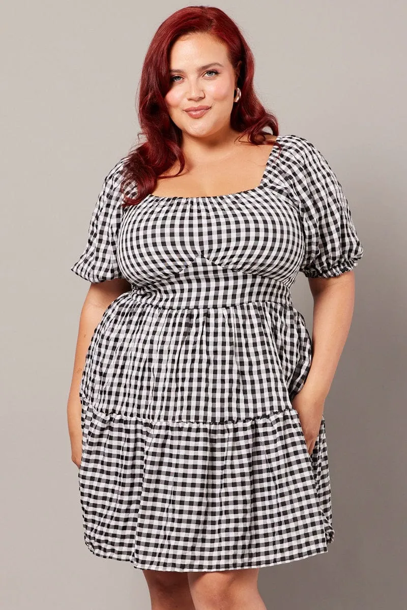 Black Check Gingham Sweetheart Mini Dress Fresh Design Fresh Look