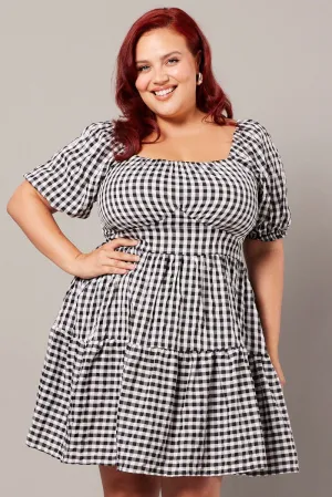Black Check Gingham Sweetheart Mini Dress Lightweight party mini