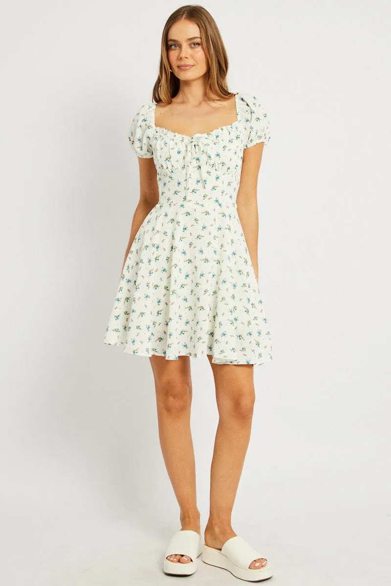 Trend Star White Ditsy Fit And Flare Dress Mini